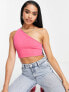 Femme Luxe one shoulder strappy back detail crop top in pink