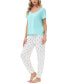ფოტო #1 პროდუქტის Women's Short Sleeve Pocket T-Shirt with Printed Jogger Pants 2 Piece Pajama Set