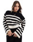 Фото #1 товара ASOS DESIGN crew neck boxy jumper with wide cuff in mono stripe