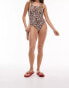 Topshop abstract floral print ring trim scoop swimsuit in chocolate