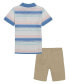 Фото #2 товара Toddler Boys Multi Stripe Polo Shirt Twill Shorts Set