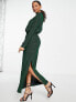 Фото #4 товара Y.A.S glitter ruched front midi dress with shoulder pads in green