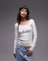 Topshop square neck long sleeve top in ecru M - EU 40-42 - фото #1