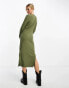 Фото #6 товара Pieces scoop neck bodycon midi dress in khaki