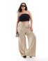 Фото #1 товара Vila Curve weighted plisse satin feel wide leg trousers in beige