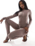 Фото #3 товара Simmi contour zip detail split leg unitard in taupe