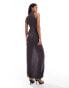 ASOS DESIGN slinky maxi dress with asymmetric neckline in charcoal grey