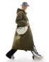 COLLUSION light weight longline hooded padded jacket in khaki