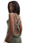 Фото #6 товара ASOS DESIGN slinky cowl neck cami maxi dress with gold trim back in khaki