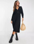 Фото #2 товара ASOS DESIGN waisted long sleeve midi tea dress with buttons in black