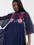 ASOS DESIGN Maternity double layer pleated embroidered midi dress in navy