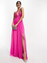 Фото #4 товара ASOS DESIGN halter neck channel mesh maxi dress in hot pink