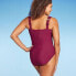 Women's UPF 50 Asymmetrical Shoulder One Piece Swimsuit - Aqua Green Burgundy M