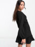 Фото #4 товара New Look button through mini smock dress in black