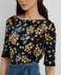 ფოტო #3 პროდუქტის Petite Slim-Fit Floral Elbow-Sleeve Top