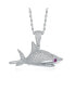 Rhodium-Plated with Ruby & Cubic ZIrconia Ice Out Shark Pendant Necklace in Sterling Silver