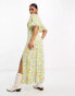 Miss Selfridge angel sleeve button through maxi dress in bright cluster floral