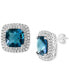 ფოტო #1 პროდუქტის EFFY® London Blue Topaz (9-3/4 ct. t.w.) & Diamond (1-1/10 ct. t.w.) Halo Stud Earrings in 14k White Gold