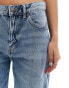 Pull&Bear wide leg turn up jeans in mid blue