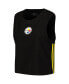 Women's Black Pittsburgh Steelers Ombre Wordmark Classic Cropped Tank Top