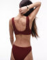 Topshop mix and match crinkle plunge bikini top with rings in wine