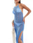 ASOS DESIGN halter crochet knit maxi beach dress in blue BLAU, S - EU 36-38 - фото #1