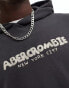 Abercrombie & Fitch chainstitch embroidered logo french terry hoodie in washed black