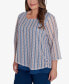 Фото #4 товара Plus Size Scottsdale Vertical Texture Woven Trim Top with Necklace