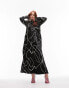 Topshop Curve Lea premium printed column maxi dress in mono squiggle