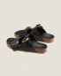 Flat leather sandals with buckles Черный, 40 - фото #6