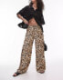 Topshop leopard printed satin straight leg tie waist trouser in light leopard