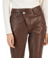 Фото #7 товара Juniors' Asymmetrical-Waist Faux Leather Ankle Jeans