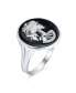 ფოტო #1 პროდუქტის Cool Black White Round Bezel Female Lolita Skelton Cameo Ring For Women Biker Jewelry Punk Rock .925 Sterling Silver