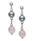 Фото #3 товара Gray Cultured Freshwater Pearl 7.5-8.5mm and Rose Quartz 8mm Drop Earrings in Sterling Silver