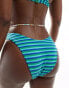 ASOS DESIGN mix and match towelling high leg hipster bikini bottom in blue and green stripe