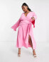 Pretty Lavish Curve knot front plunge midaxi dress in pink