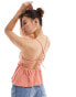 Фото #2 товара ASOS DESIGN crinkle lace insert cami blouse with open back in coral