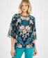 Фото #1 товара Women's Button-Trim Printed 3/4-Sleeve Top, Created for Macy's