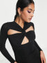 Фото #3 товара ASOS DESIGN slinky rib long sleeve mini dress with twist front in black