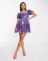 Maya mini dress with tie back detail in embroidered floral grau, 44 - фото #2