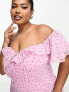 ASOS DESIGN Curve bardot milkmaid maxi dress in pink spot print