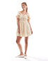 Фото #3 товара Brave Soul puff sleeve smock dress with hair scrunchie in cream ditsy print