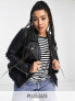 Only Curve faux leather biker jacket in black