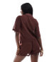 Фото #2 товара Threadbare beach cover up shirt & shorts set in chocolate brown