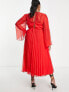 Фото #3 товара ASOS DESIGN Curve tie back fluted sleeve pleated midi dress in red