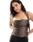 Pull&Bear ruched bust halterneck top in leopard print Коричневый, S - EU 36 - фото #1