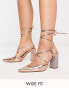 ASOS DESIGN Wide Fit Pandi embellished tie leg block heeled shoes in rose gold