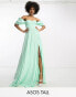 ASOS DESIGN Tall sweetheart neck off shoulder pleated maxi dress in sage green