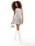 Фото #5 товара ASOS DESIGN bengaline racer neck mini dress with pleat skirt in latte