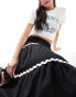 Wednesday's Girl rik-rak detail midi skirt in black